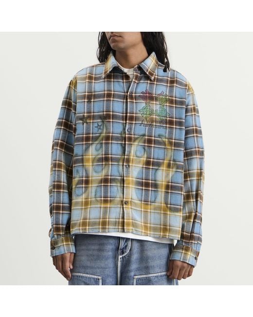 Amiri Blue Ma Quad Flames Flannel Shirt for men