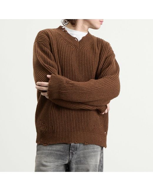 Maison Margiela Brown Mm6 Wool Blend V-Neck Jumper for men