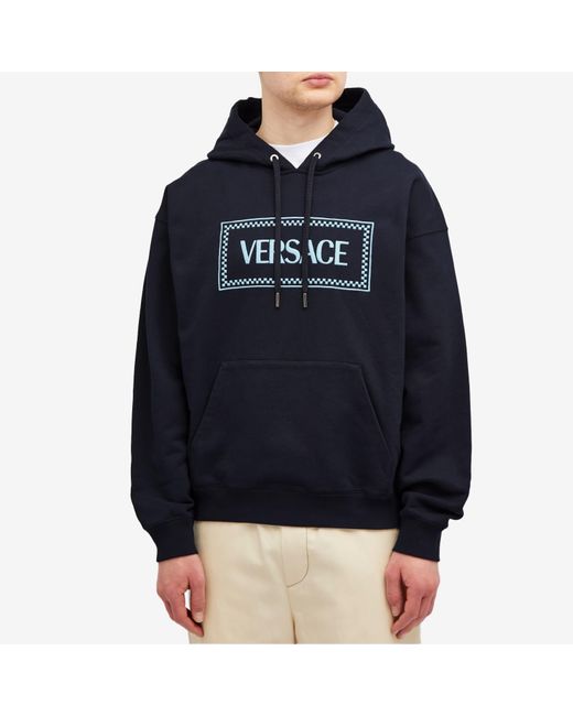 Versace Blue Tiles Embroidered Hoody for men