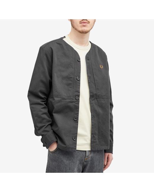 Fred Perry Gray Collarless Overshirt for men