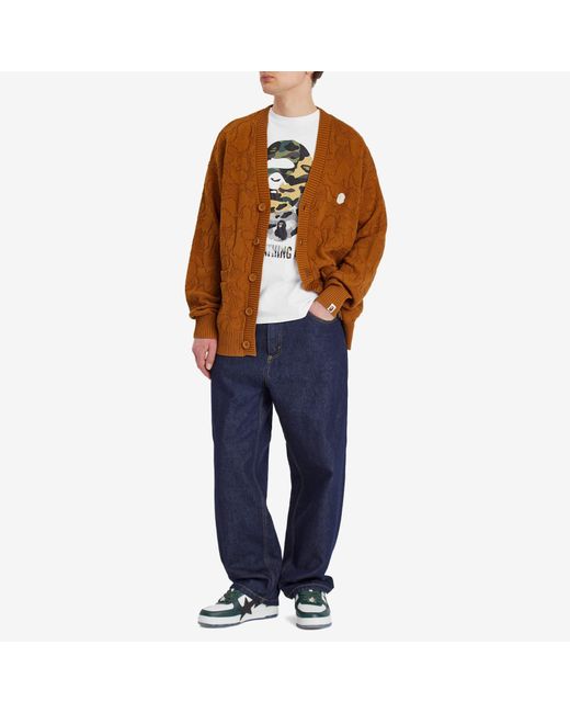 A Bathing Ape Brown Solid Camo Jacquard One Point Cardigan for men