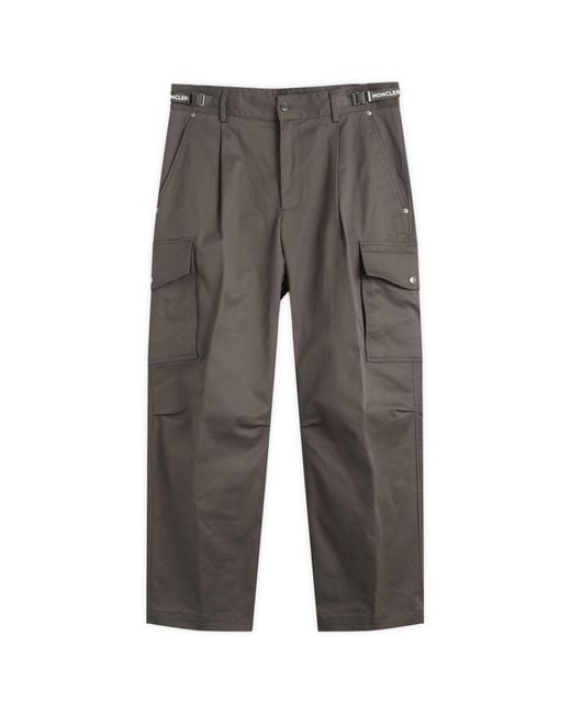 Moncler Gray Gaberdine Cotton Cargo Trousers for men