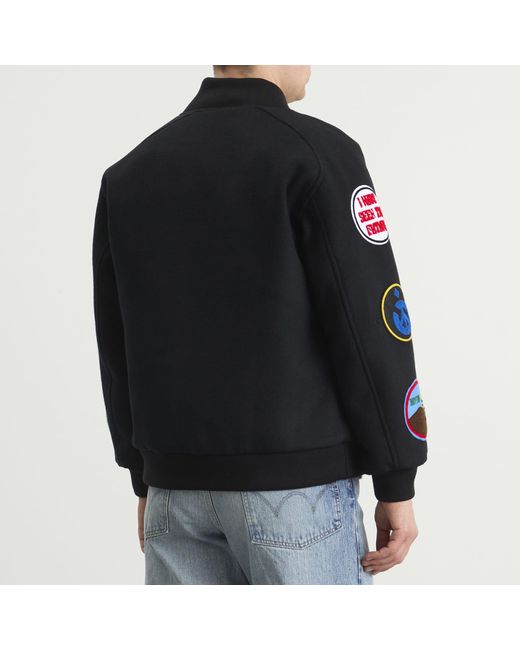 Nomarythm Textile Black X Needles Patch Varsity Jacket for men