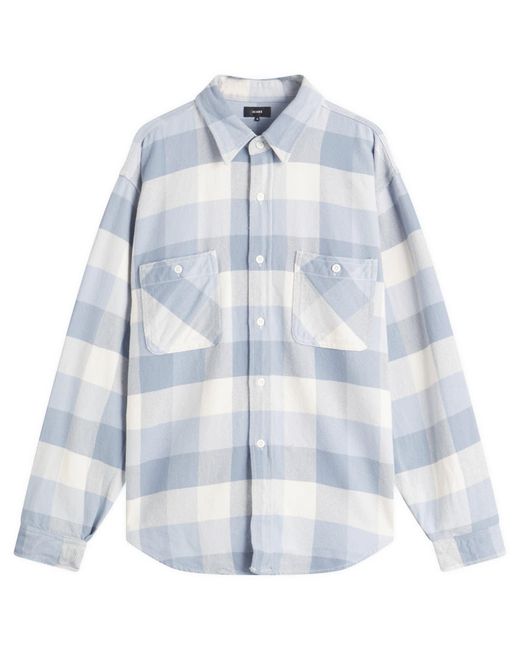 Beams Plus Blue Flannel Plaid Shirt for men
