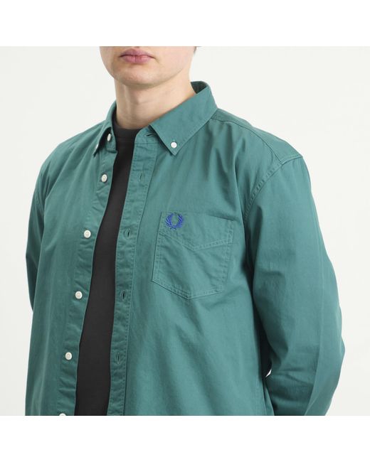 Fred Perry Green Washed Twill Shirt for men