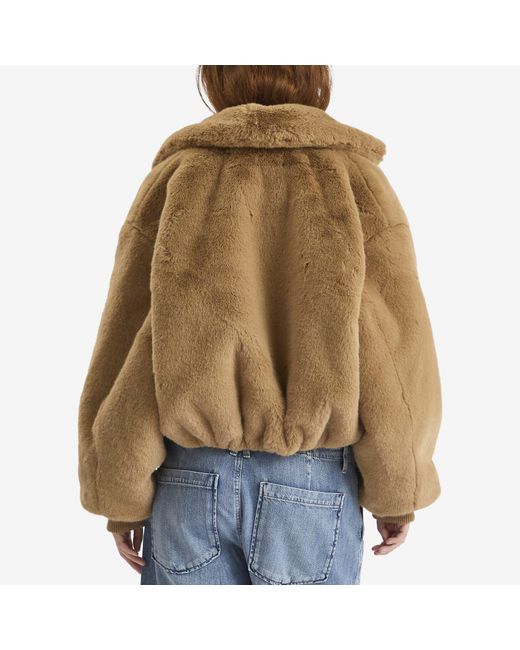 GOOD AMERICAN Brown Faux Fur Oversized Collared Coat