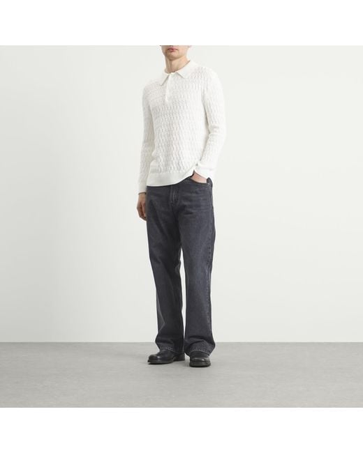 Carter Young White Cable Polo Sweater for men