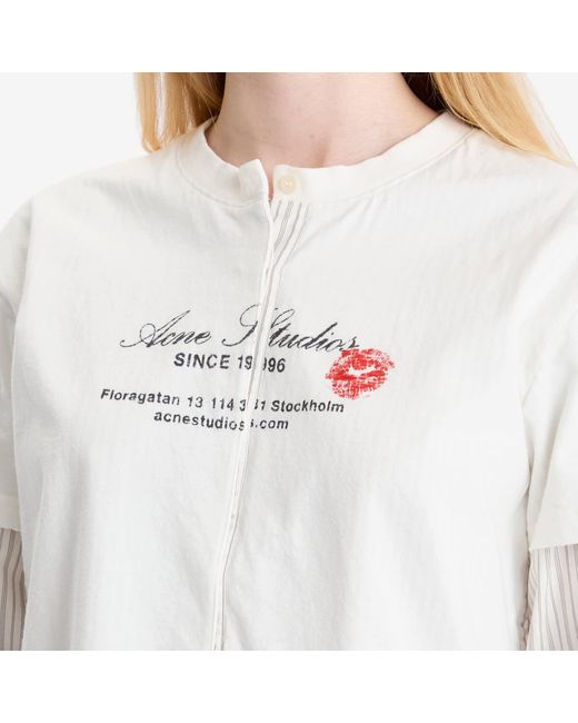 Acne White Eliah Double Layer Business Card Logo T-Shirt