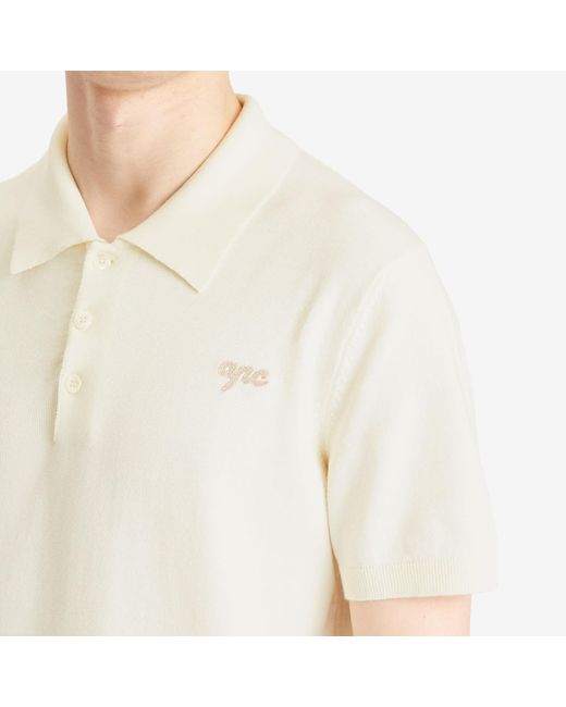 A.P.C. White Gregorio Knitted Polo for men