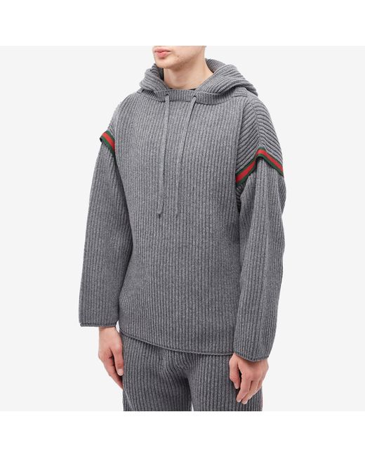 Gucci Gray Tape Logo Knit Hoodie for men