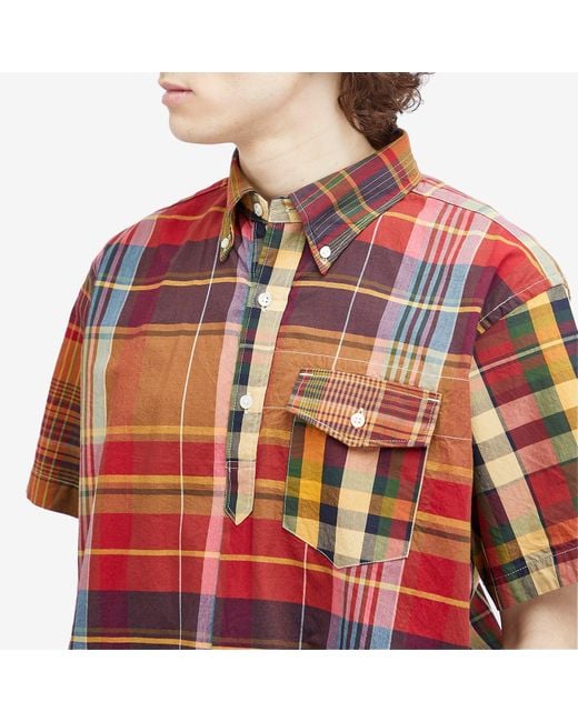 Engineered Garments Red Popover Button Down Short Sleeve Shirt for men