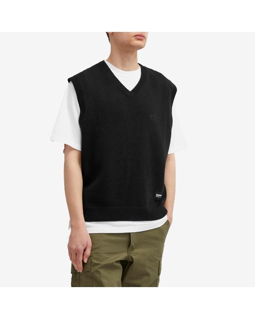 Neighborhood Black Plain Knitted Vest for men