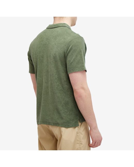 Universal Works Green Lightweight Terry Vacation Polo Shirt for men