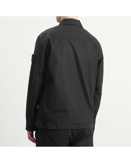 Stone Island Black Ghost Cotton Canvas Zip Shirt Jacket for men