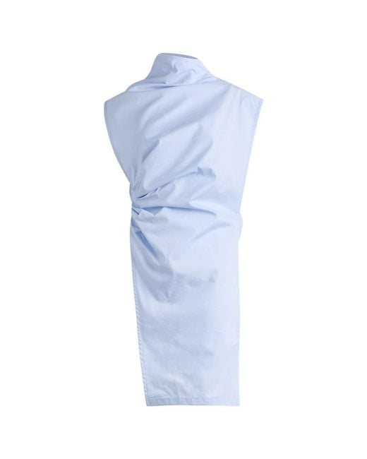 Tolu Coker Blue Cotton Asymmetric Drape Blouse