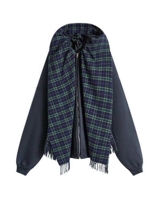 Balenciaga Blue Scarf Double-Hood Stretch Fleece Zip Hoodie for men