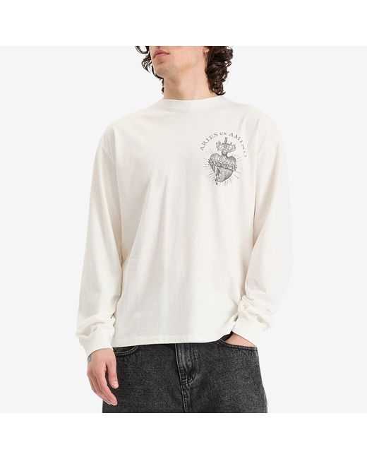Aries White Faded Ex Amino Long Sleeve T-Shirt for men