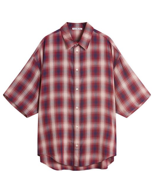 Acne Red Short Sleeve Plaid Check Shirt for men