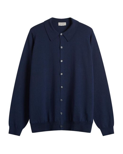 John Smedley Blue Tibor Merino Wool Button Through for men