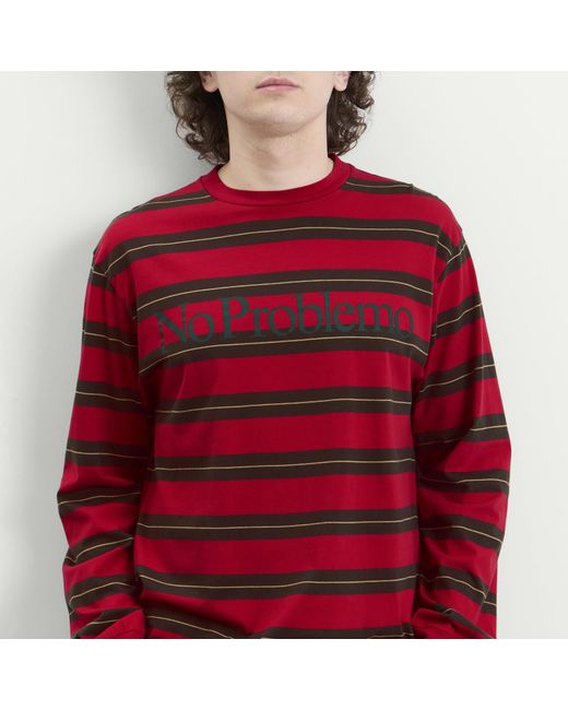 No Problemo Red Striped Ls Tee for men