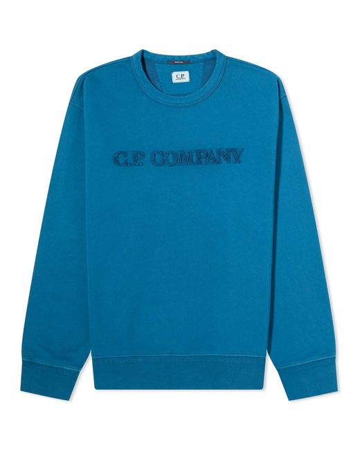 C P Company Blue Cotton Diagonal Fleece Logo Sweatshirt for men
