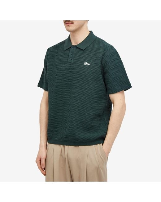Dime Green Wave Cable Knit Polo Shirt for men