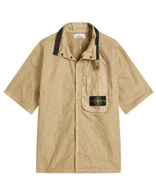 【極美】26ss Stone  Nylon Panama shirt Stone Island Organic Nylon Panama-Tc Short Sleeve Shirt in Natural