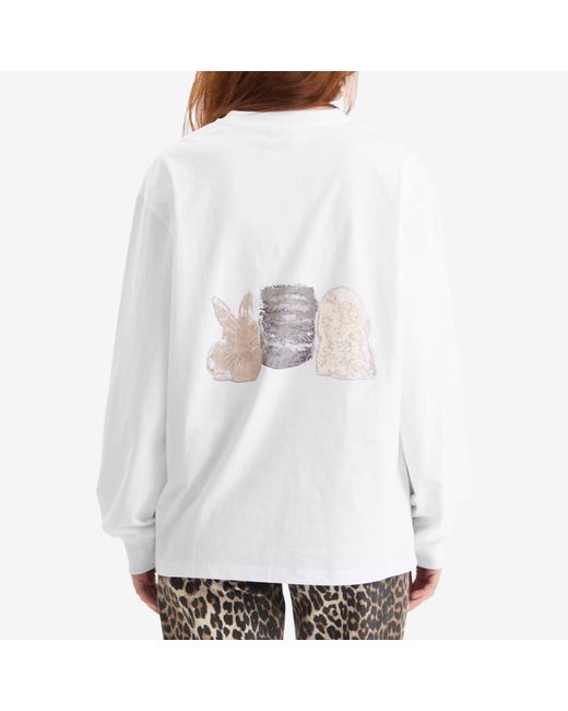 Ganni White Re-Cut Heavy Jersey Animals Long Sleeve Top