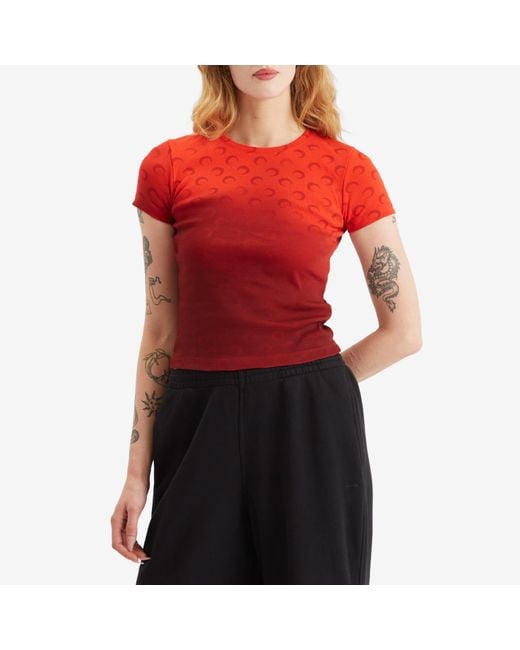Marine Serre Moon Faded Jersey Baby Fit T-Shirt in Red | Lyst