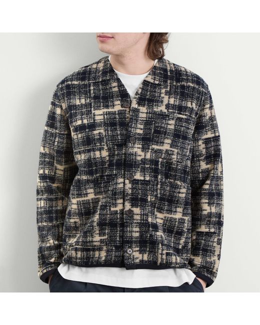 Universal Works Black Patch Check Fleece Cardigan for men