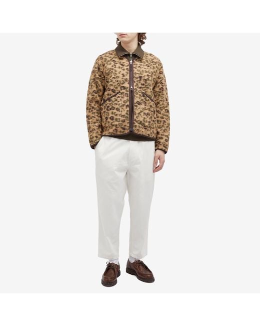 Universal Works Brown Leopard Wool Fleece Liner Jacket for men