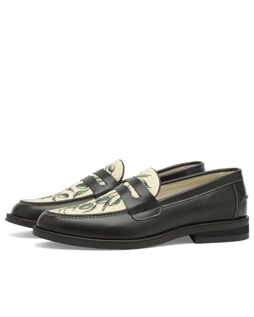 Duke & Dexter Black Wilde Raffia Penny Loafer for men