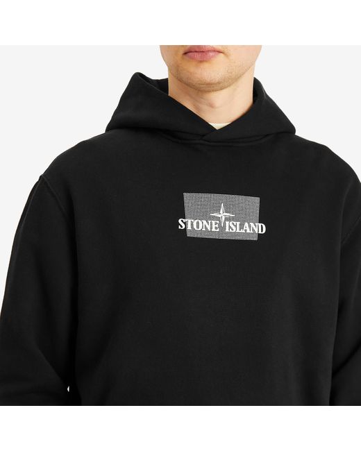 Stone Island Black Grid Print Popover Logo Hoodie for men