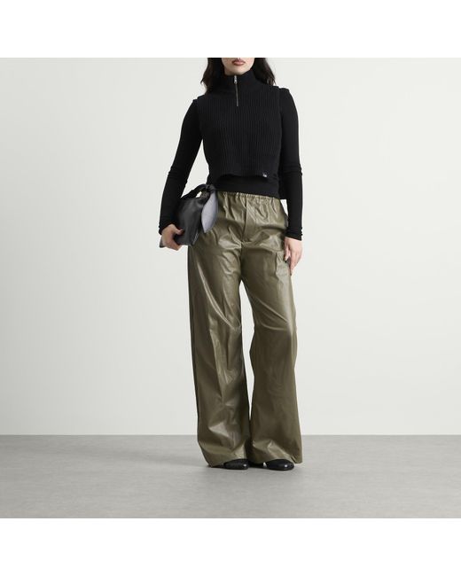 Maison Margiela Green Mm6 Baggy Faux Leather Trousers