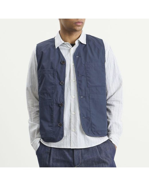Universal Works Blue Recycled Poly Tech City Waistcoat for men