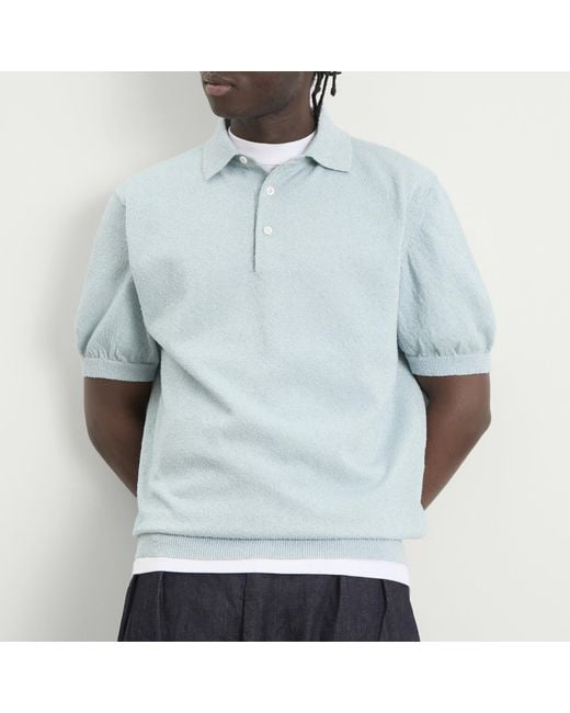 Beams Plus Blue Boucle Knit Polo for men