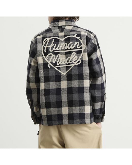 Human Made Wool Check Shirt Jacket in Black for Men | Lyst Australia