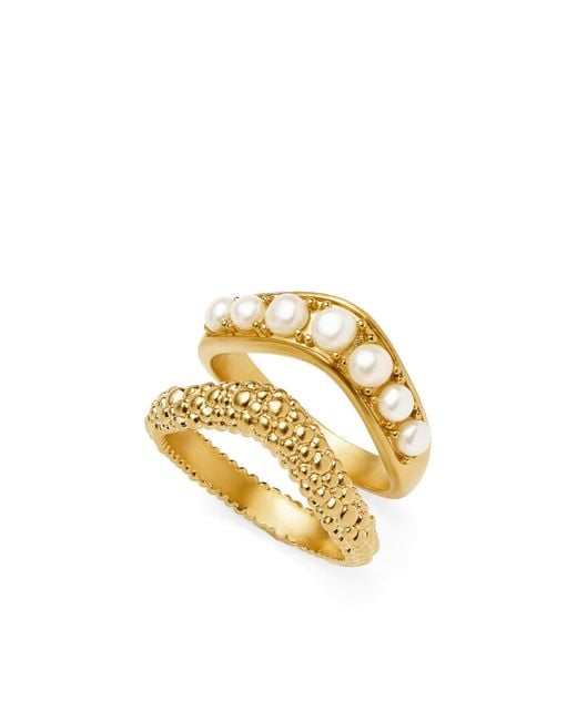 Missoma Metallic Pearl Baya Stacking Ring Set