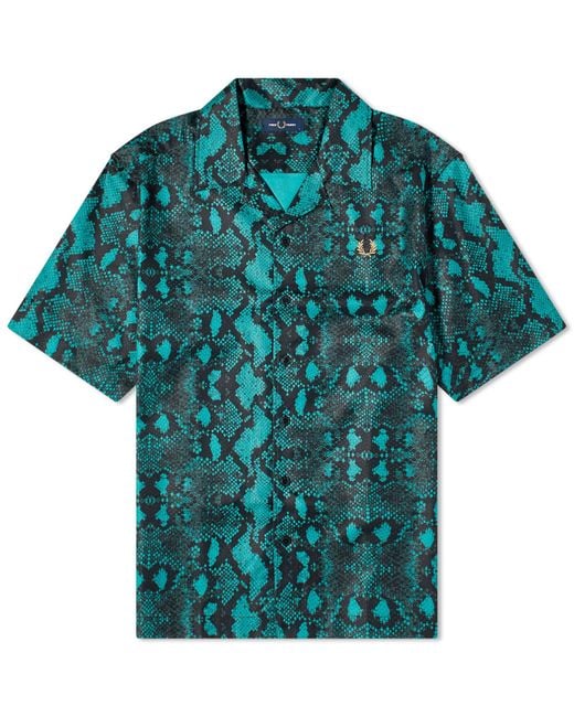 Fred Perry Blue Snake Print Vacation Shirt for men