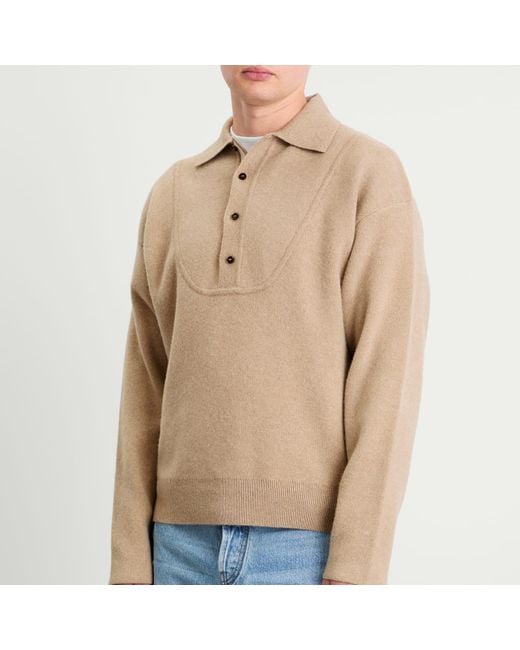 Jacquemus Natural Wool Cashmere Knitted Polo for men