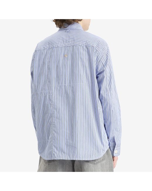 Junya Watanabe Blue Cotton Stripe Check Shirt for men