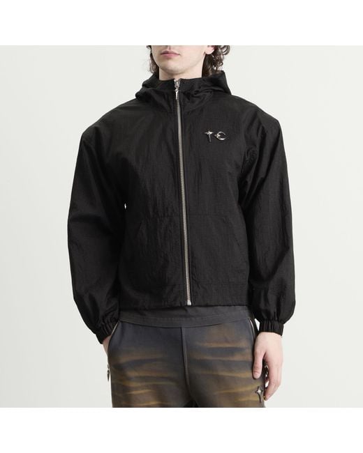 THUG CLUB Black Nylon Hooded Jacket for men