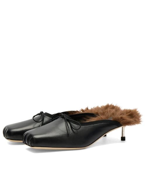 Simone Rocha Black Faux Fur Lined Pointe Mules