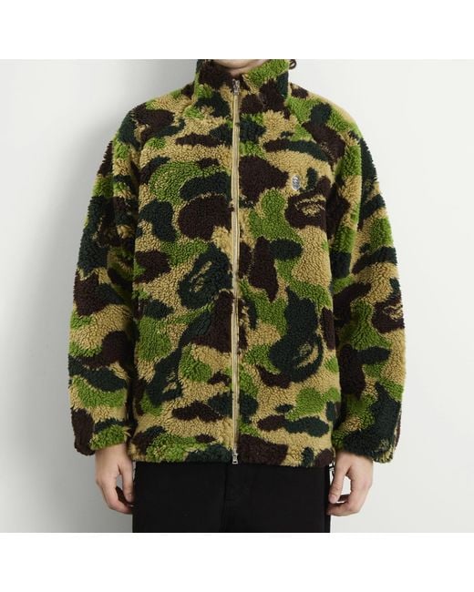 A Bathing Ape Green Abc Camo One Point Boa Fleece Jacket for men