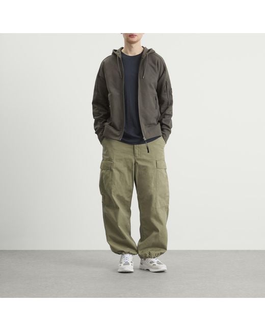 C P Company Gray Diagonal Raised Fleece Hooded Lens Sweatshirt for men