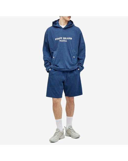 Stone Island Blue Marina Garment Dyed Sweat Shorts for men