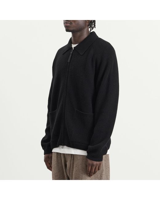 Universal Works Black Eco Wool Zip Cardigan for men