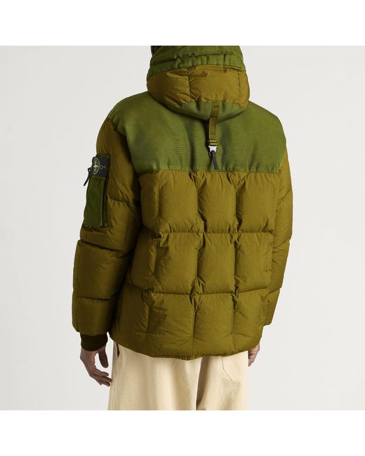 Stone Island Green Garment Dyed Crinkle Reps Ny Hooded Down Jacket for men