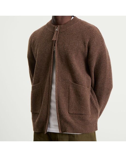 FRIZMWORKS Brown Wool Deck Zip Cardigan for men