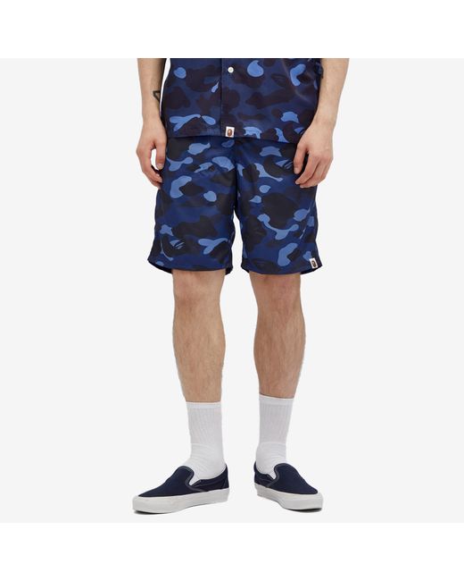 A Bathing Ape Blue Colour Camo One Point Beach Short for men